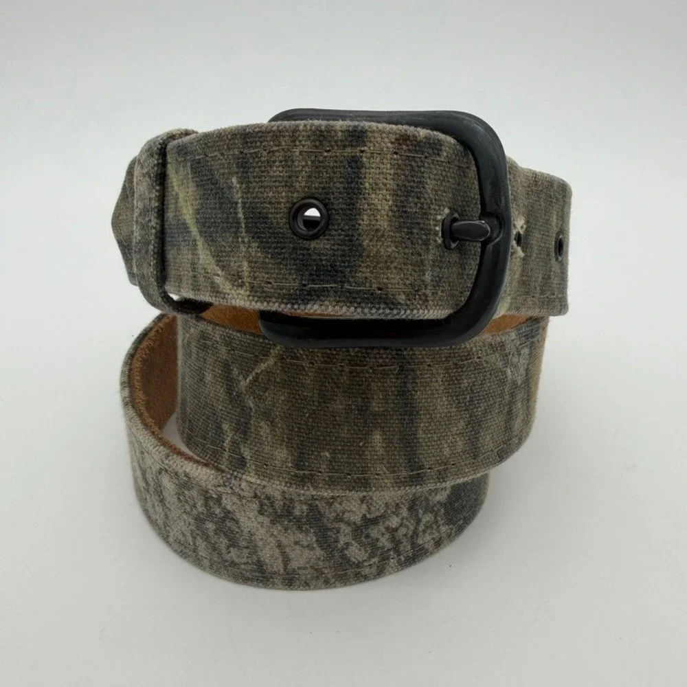 Mossy Oak Camo Canvas Leather Belt Fits 34-42 Waist Hunting Outdoor